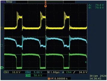 Figure 4. Gate 1 and Gate 2 voltage and MOSFET drain voltage (V<sub>IN</sub> = 60 V).